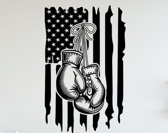 Boxing Gloves Wall Decal, Boxing American Flag Kids Room Decor 459DE