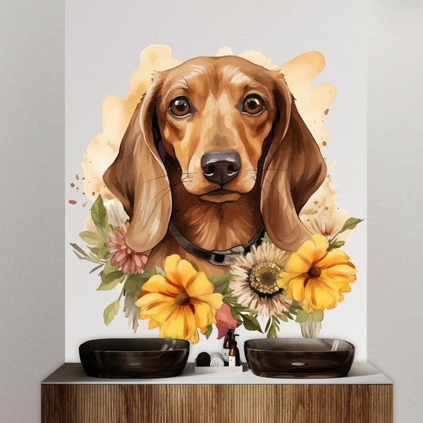 Dachshund Dog wall decal Dog decor Dog Sunflower Dog wall art Decal The Dog Lover Animals Dog Wall Bathroom Wall Decals Stickers Vinyl 050DE