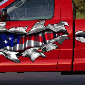 US Flag Full Color Car Vinyl Design, Ripped Metal Car Decal, Car Vinyl, zzj_1