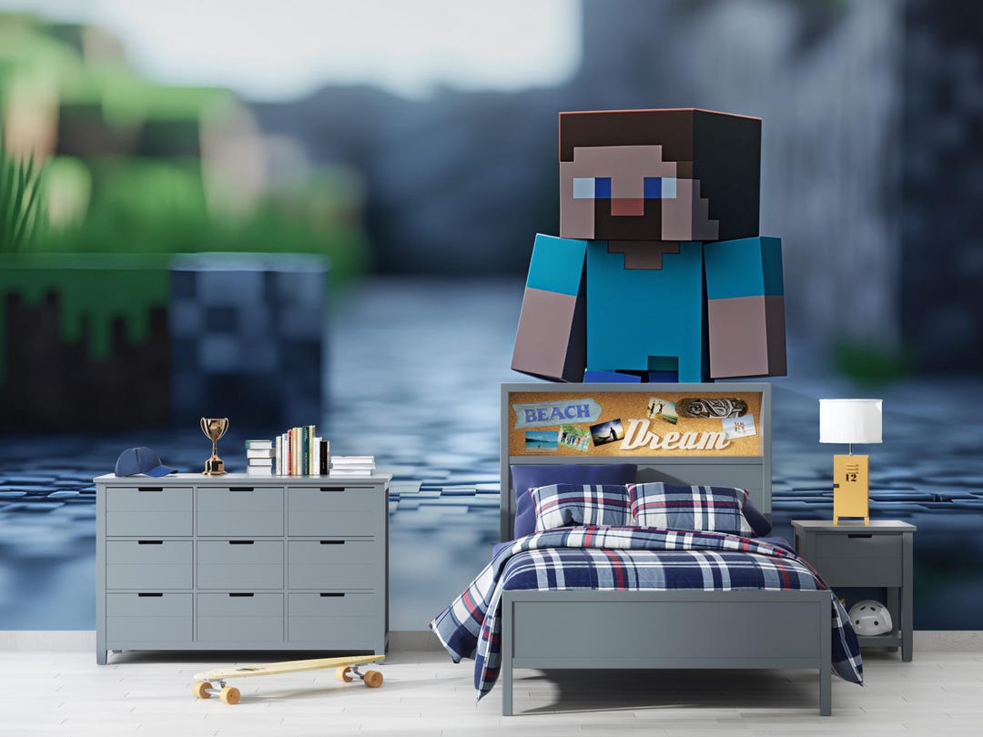 Buy Minecraft Wall Art for Kids Room – Gamer Bedroom Decor With Steve,  Pixel Style Mural for Boys, Video Game Nursery Art Vn282 Online in India 