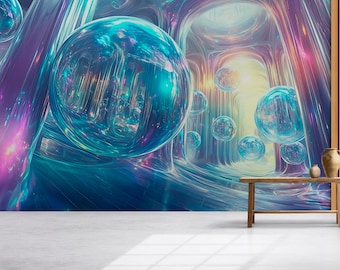 Futuristische ruimtemuurschildering voor slaapkamer – 3D Sci-Fi Abstract Galaxy Art Wallpaper Vn568