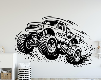 Monster Truck Wall Decal, Custom Name Monster Truck wall stickers, Monster Truck wall art Kids room Decal Nursery 456DE