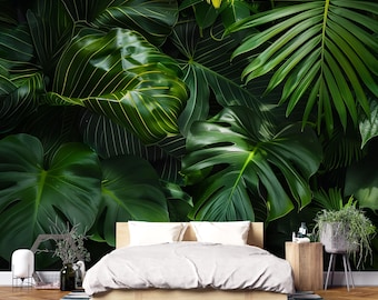 Jungle Leaf Wall Art – Tropical Green Monstera and Palm Print, Botanical Nature Decor for Living Room, Bedroom or Office Vn1064