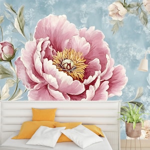 Peony Flower Wall Mural for Bedroom – Large Floral Wallpaper Art Vn472