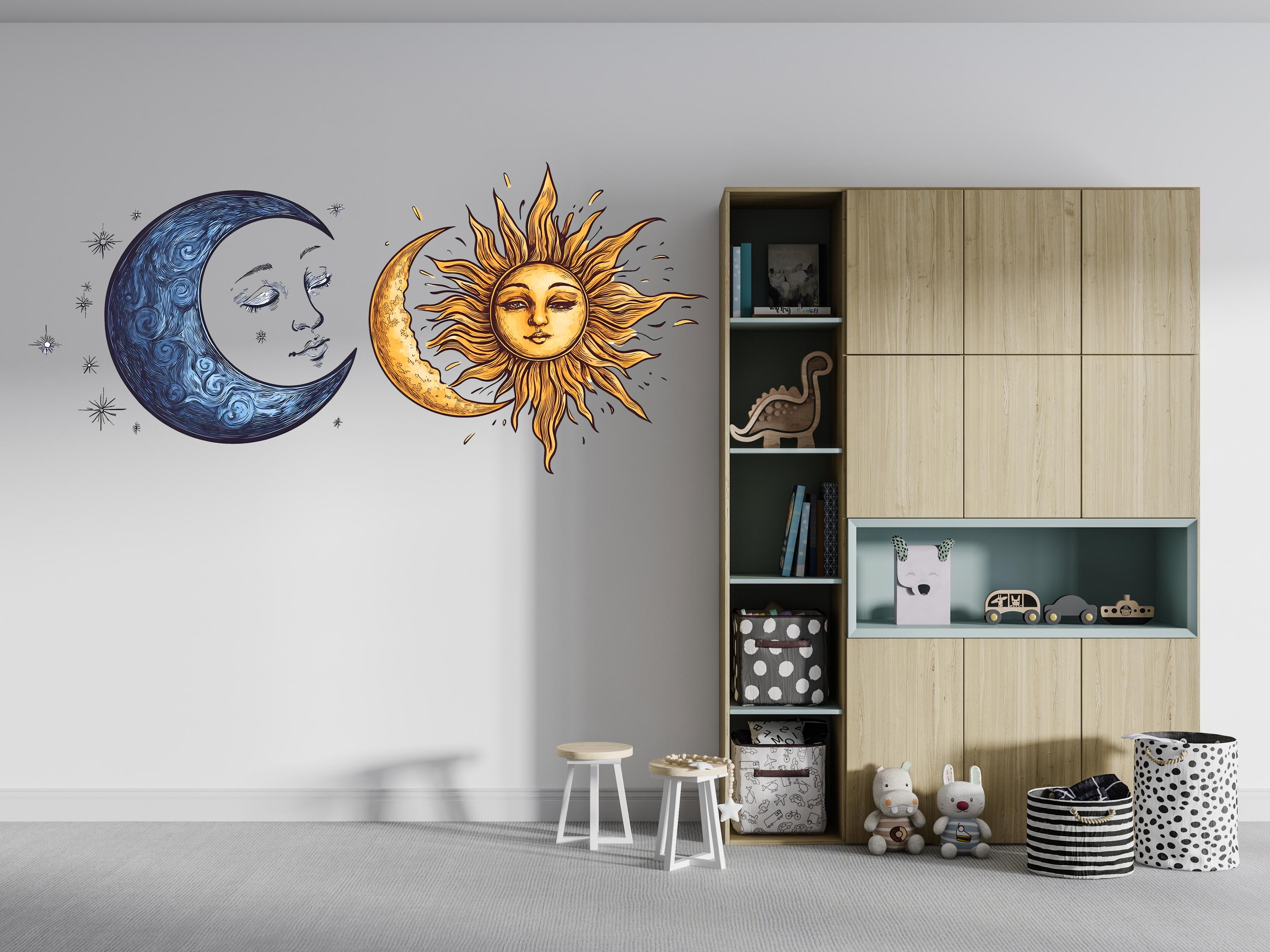 Sun Moon Wall Decal Set, Celestial Wall Sticker, Boho Wall Art ...