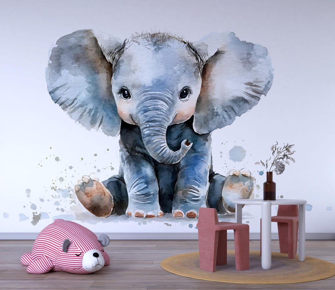 Baby Elephant Wall Art, Elephant Nursery Decor, Watercolor Elephant Art ...