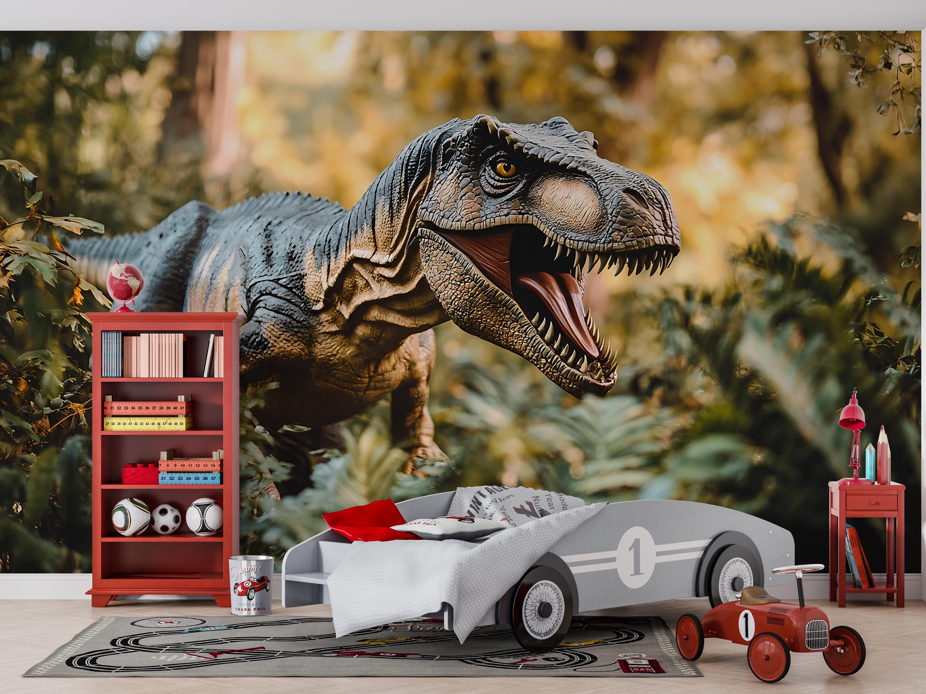 Dinosaur Wall Mural for Kids Room – 3D T-rex Jungle Wallpaper