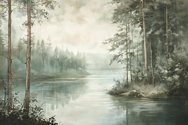 Misty Forest Lake Wall Mural – Nature Landscape Wallpaper Vn972 - Etsy