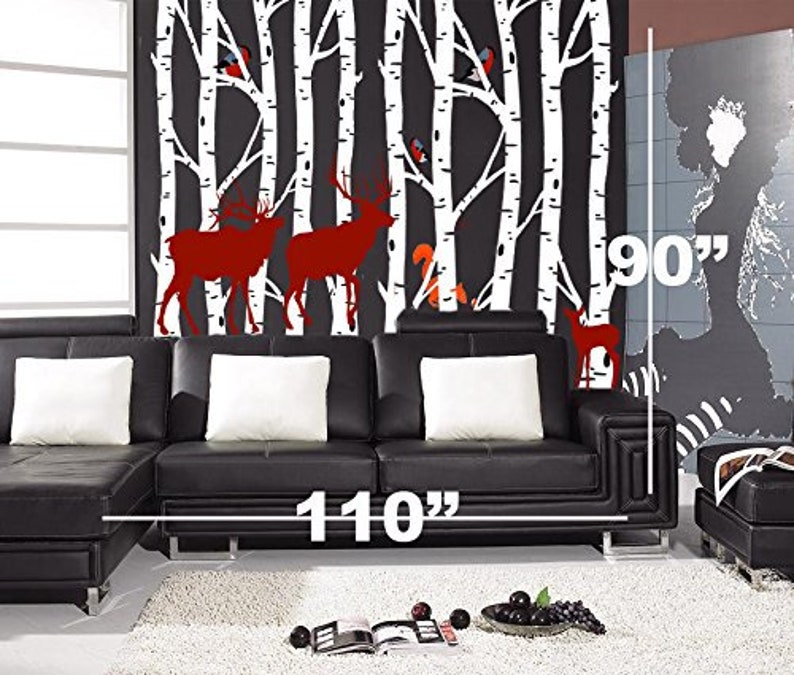 Birch Tree theme Birch Tree decor Deer stickers 110x90 Deer and Birch Tree decal Tree stickers Living Room Birch Tree decal abc9