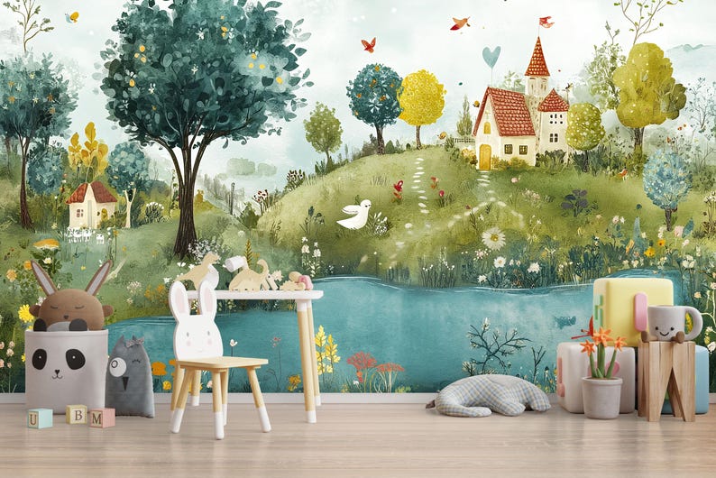 Whimsical Fairy Tale Wall Mural for Kids Room – Fantasy Forest ...