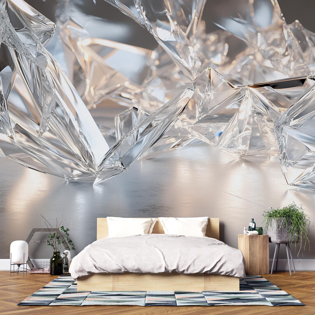 Crystal Wall Mural for Bedroom – Modern Abstract 3D Wallpaper – Luxury ...