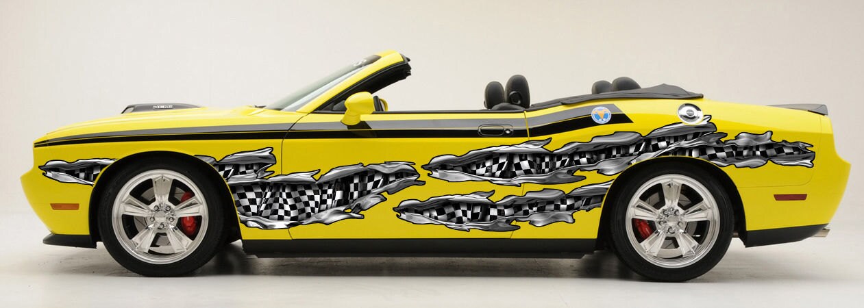 Ripped Metal Full Color Car Vinyl Design, Checkered Flag, Car Vinyl ...