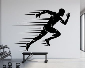 Runner Gym Wall Decal Run fitness Decor Workout Art Vinyl Gym Wall Stickers Bedroom Gym Workout Skull Motivation 455DE