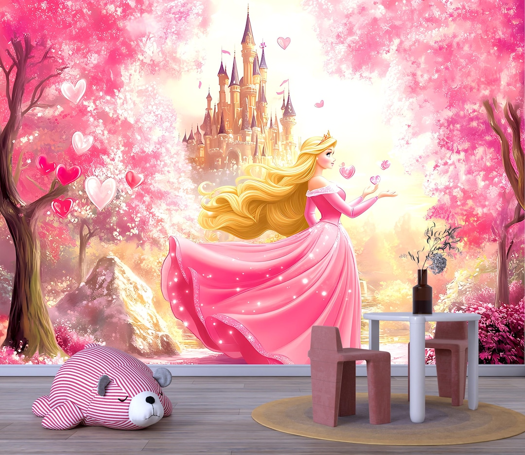 Princess Castle Wall Mural – Pink Fantasy Fairy Tale Wallpaper for Kids ...