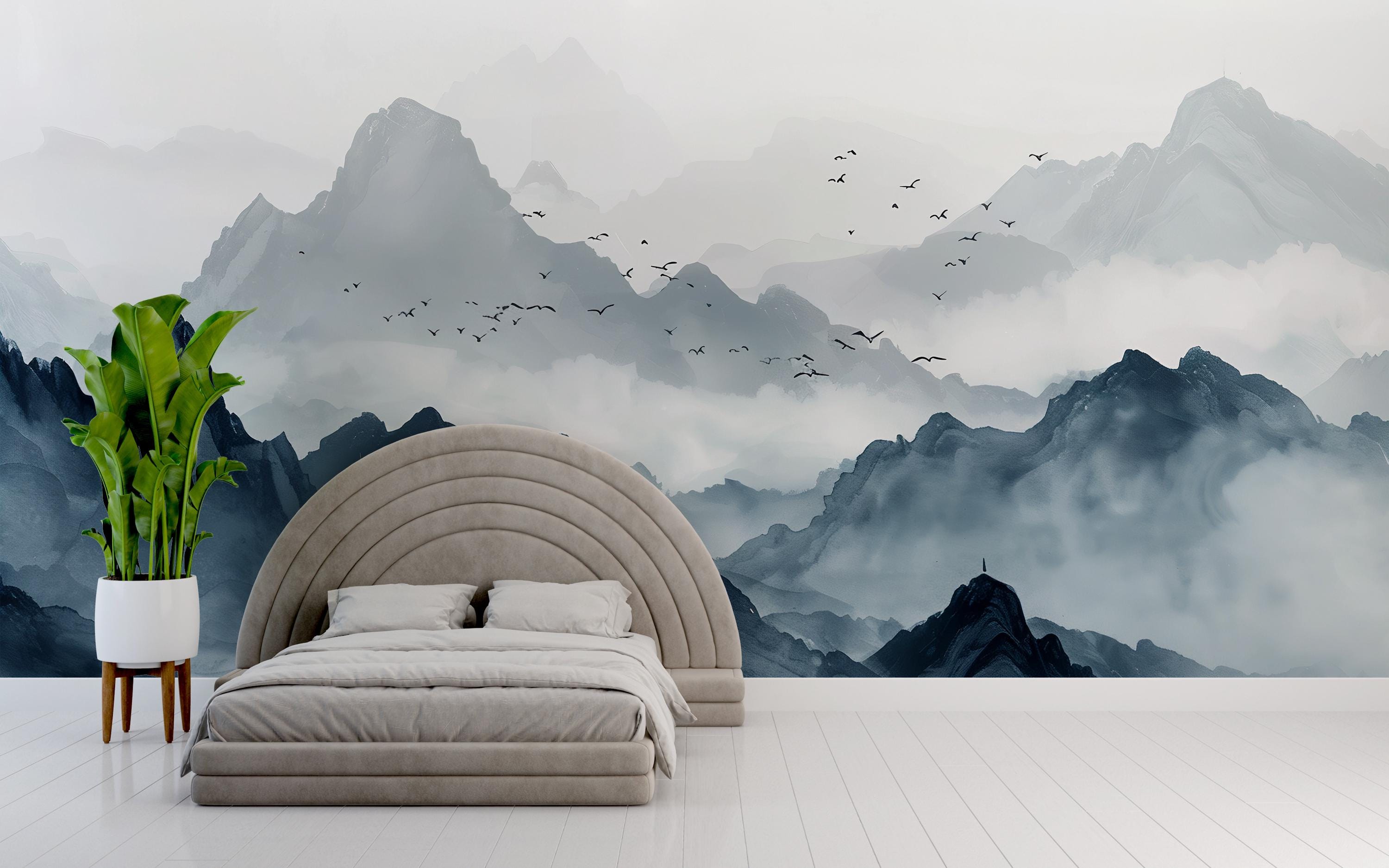 Blue Mountain Wall Mural, Misty Landscape Wallpaper, Tranquil Nature ...