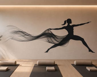 Yoga Warrior Pose Wall Mural, Zen Studio Wallpaper, Black Woman Silhouette Wall Art, Modern Spa Wellness Decor, 662mv