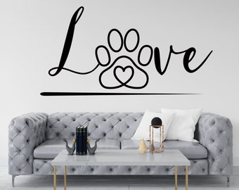 Love Heart Paws Dog Wall Decor, Dog Lover Wall Decals, Dog Wall Art, Dog Lover Stickers Bedroom Wall Vinyl Nursery Wall Decals Art 016DE