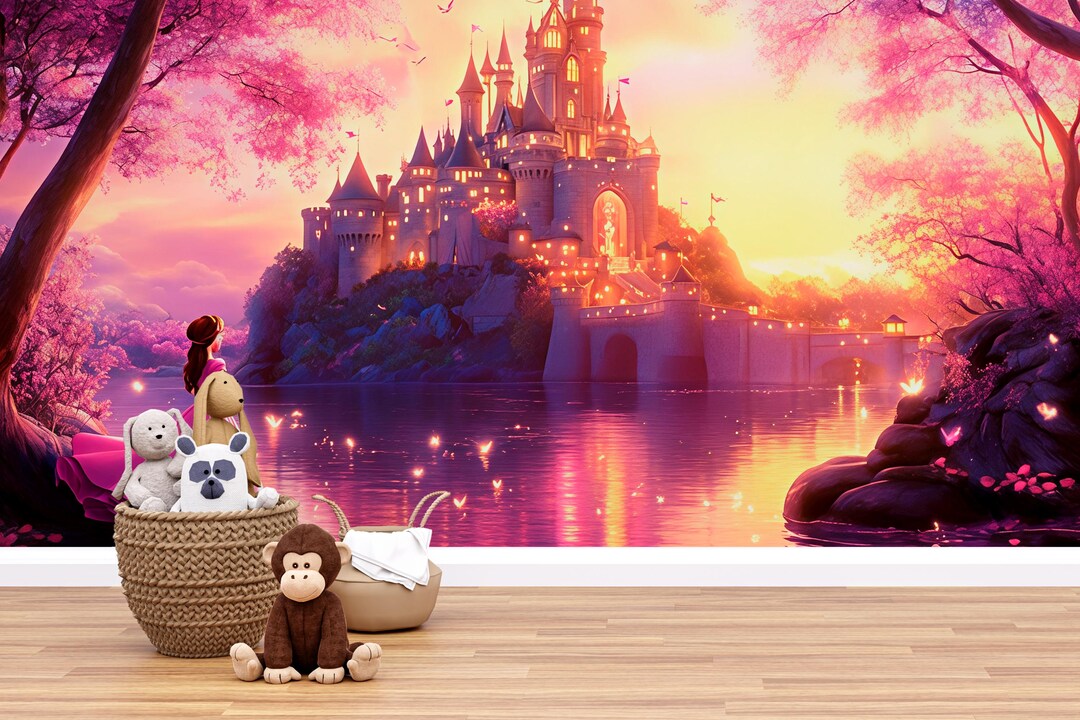 Fairy Tale Castle Wall Mural for Nursery | Princess Theme Kids Room ...