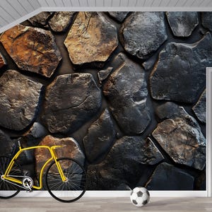 Rustic Stone Wall Mural for Bedroom – 3D Rock Pattern Wallpaper for Modern Industrial Home Décor Vn730