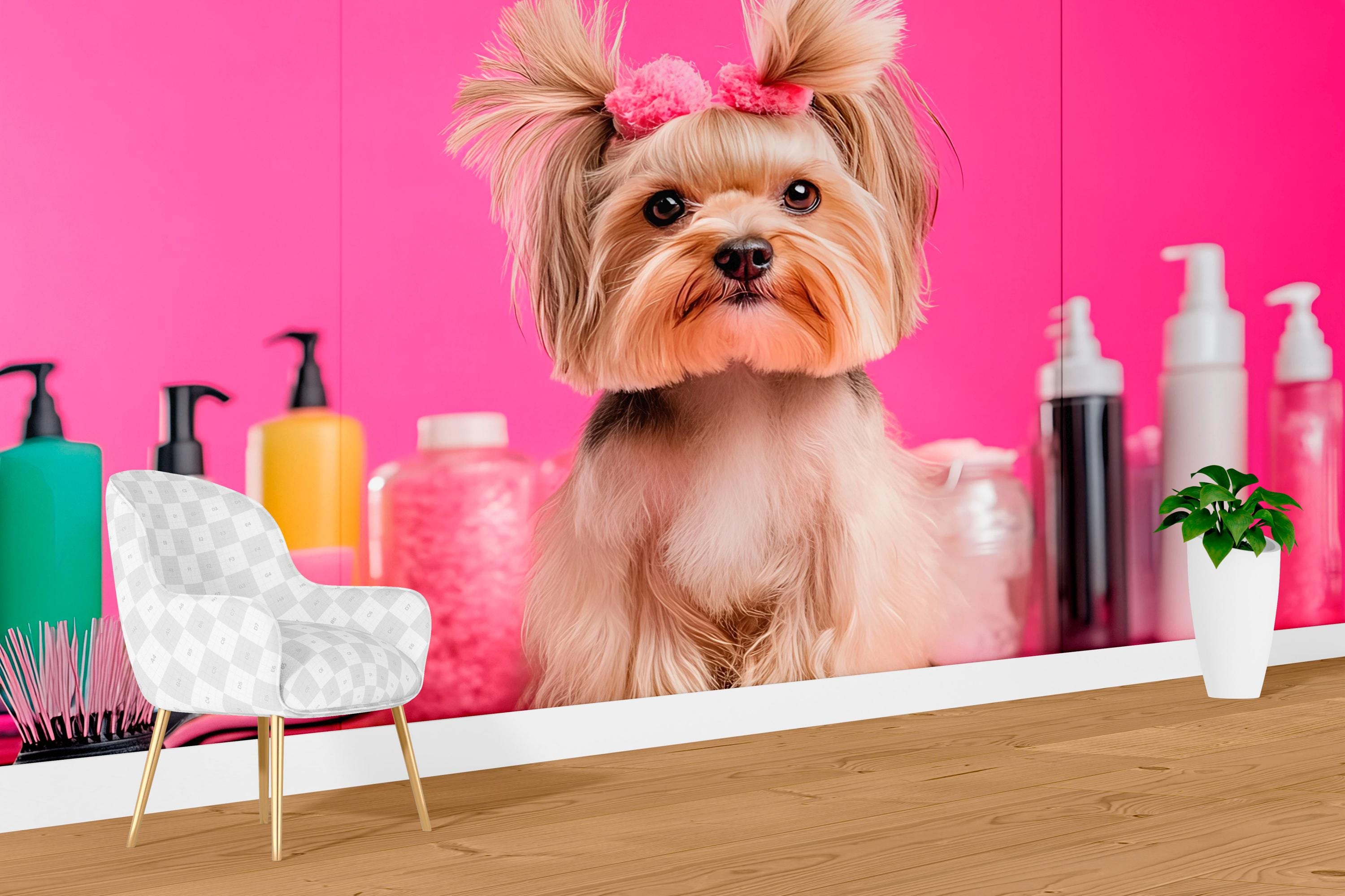Cute Yorkie Dog Wall Mural – Pink Grooming Salon Backdrop for Pet Spa Decor  Vn662 - Etsy, image size:3000x1999