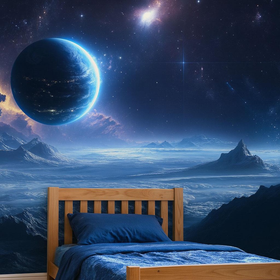 Mural de pared Planeta Cósmico Azul - Papel pintado de galaxia para  decoración de dormitorio infantil Vn871 - Etsy México, image size:1080x1080