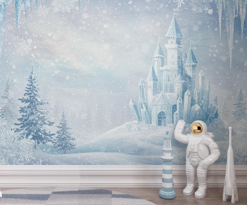 Frozen Ice Castle Wallpaper | Watercolor Winter Wonderland Wall Mural ...