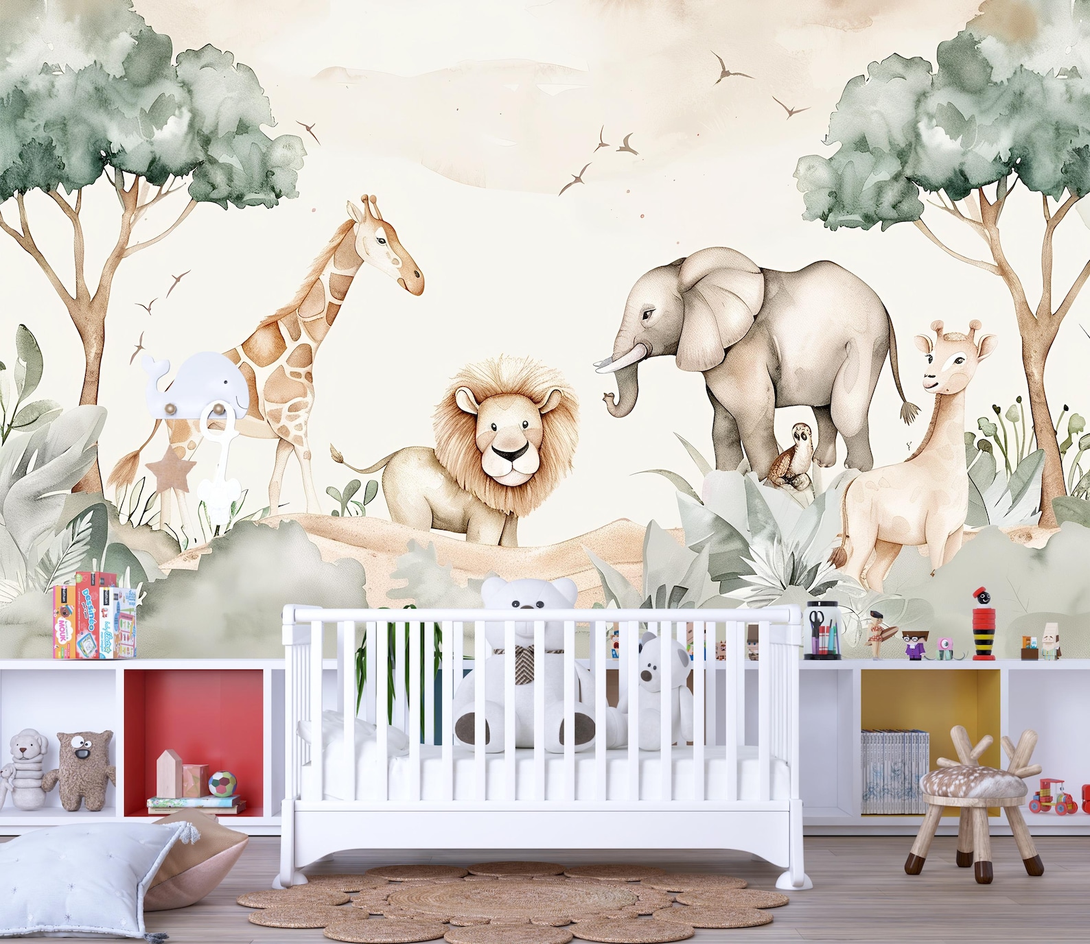 Safari Nursery Wall Mural | Jungle Animal Wallpaper Kids Room Vn1038 - Etsy