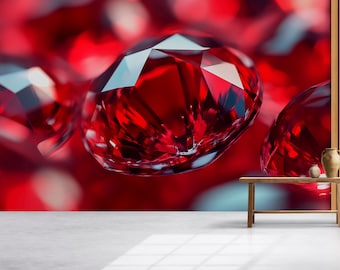 Mural de piedras preciosas rubí: primer plano de cristal rojo para interiores de lujo, papel tapiz con temática de gemas, decoración de pared moderna y lujosa Vn585