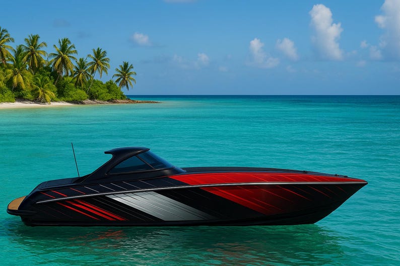Red Racing Stripes Boat Vinyl Decal Wrap – Speed Boat Hull Graphic for ...