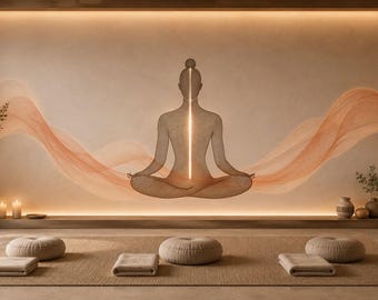 Meditation Wall Mural, Yoga Studio Wallpaper, Zen Spa Decor, Chakra Energy Art, Woman Silhouette Mural, 657mv