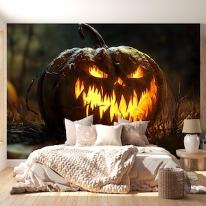 Scary Jack-O’-Lantern Wall Mural – Creepy Halloween Horror Pumpkin Art Vn795