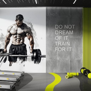 Muscular Man Gym Wall Mural | Bodybuilder Fitness Motivation Art | Home Gym Decor | Workout Room Poster | Large Wall Art Print Vn040