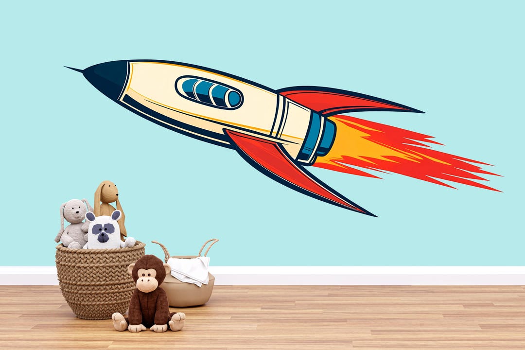 Rocket Ship Wall Decal Space Nursery Wall Art Kids Room Space Decor ...