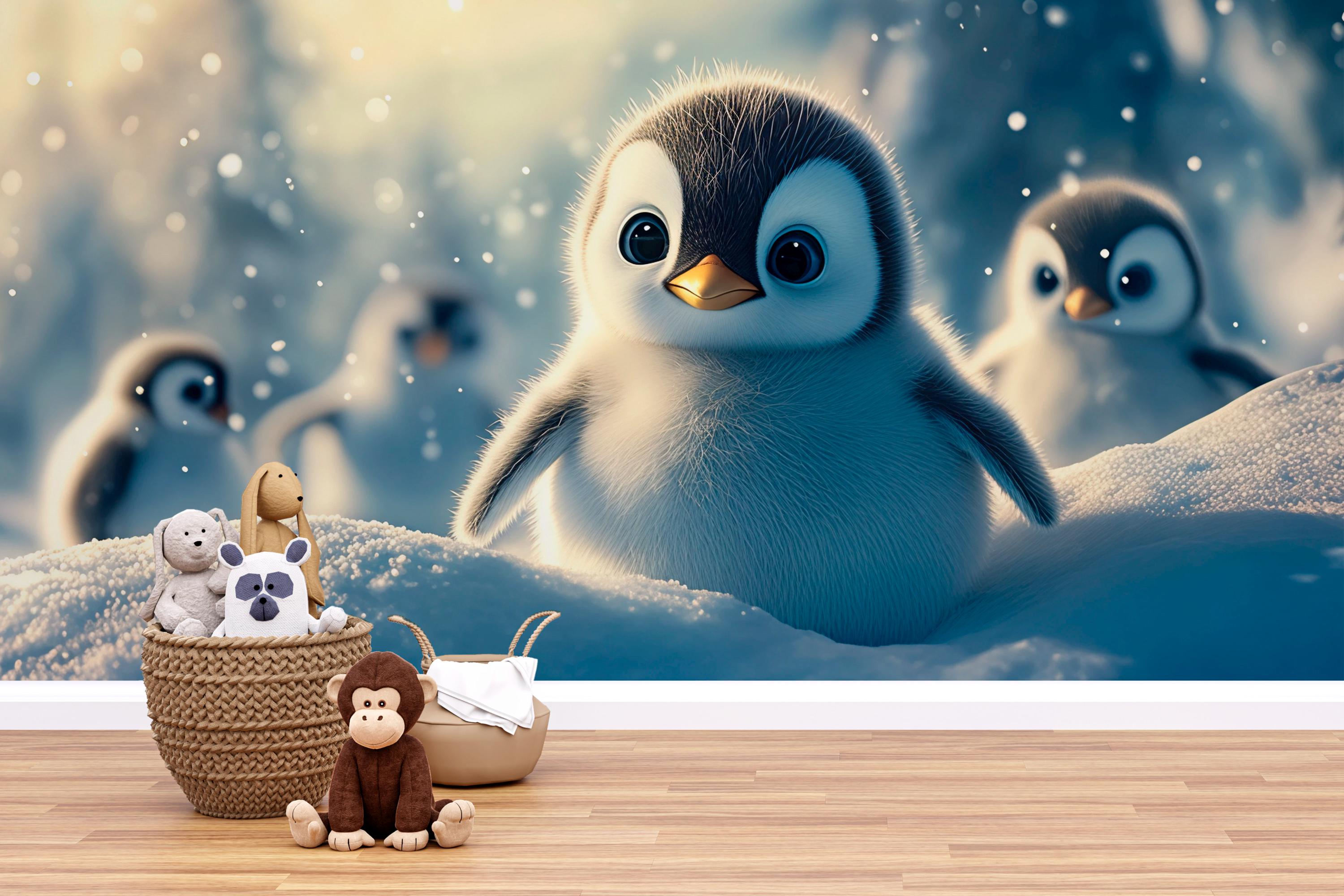 Penguin Nursery Wall Mural – Cute Winter Baby Animal Wallpaper for