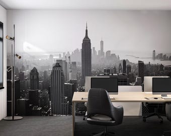 New York Skyline Wall Mural – Black and White Cityscape Office Wallpaper Vn890