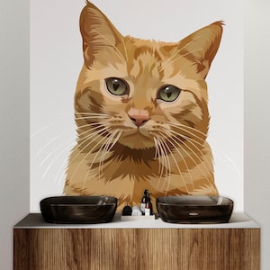 Lindo gato pared calcomanía gato mamá decoración gato niños gato pared arte calcomanía gato amante animales gato mamá pared baño pared calcomanías pegatinas vinilo 021DE
