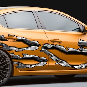 Ripped Metal Full Color Car Vinyl Design, racing Car Decal, Car Vinyl, zzla_1