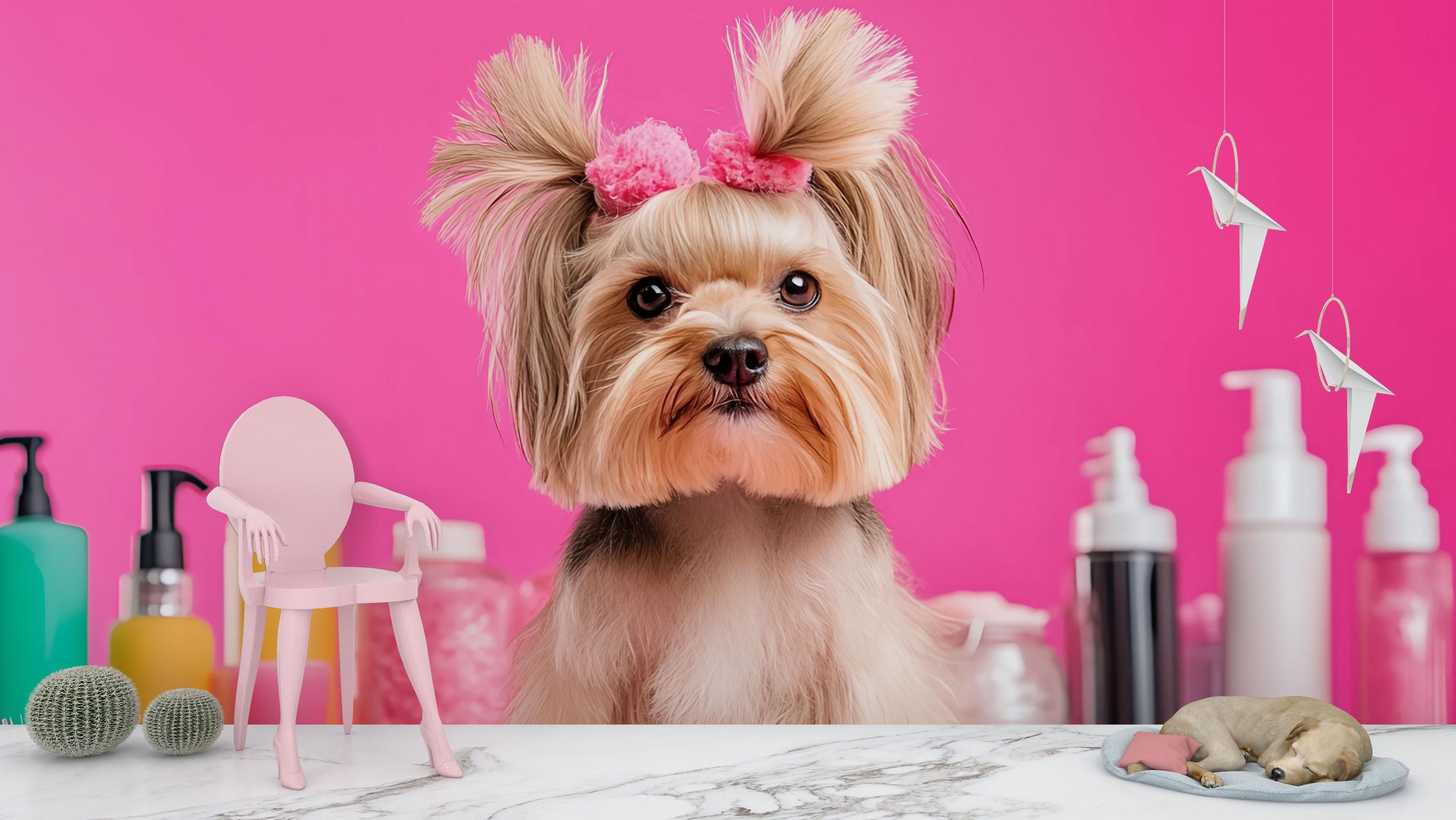 Cute Yorkie Dog Wall Mural – Pink Grooming Salon Backdrop for Pet Spa Decor  Vn662 - Etsy, image size:3000x1689