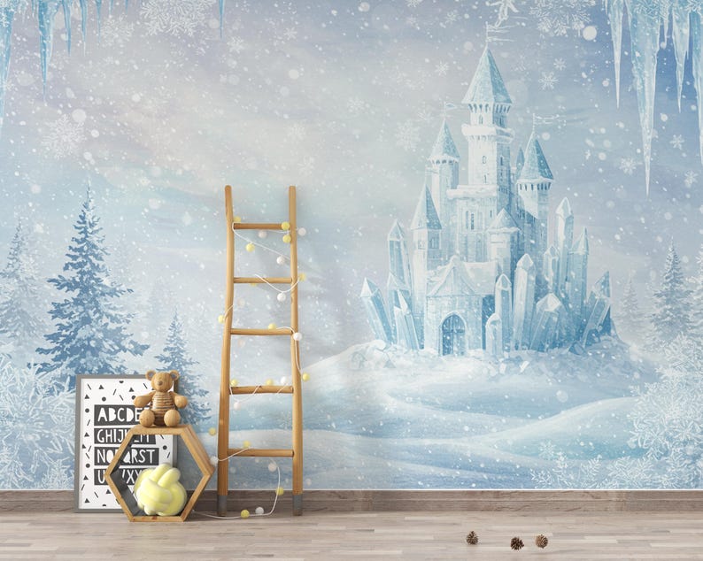 Frozen Ice Castle Wallpaper | Watercolor Winter Wonderland Wall Mural ...