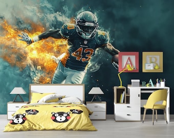 フットボール選手のシルエットの壁紙壁画、モダンなスポーツ装飾