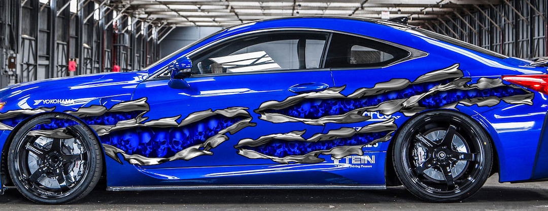 Ripped Metal Full Color Car Vinyl Design, Tribal Skulls, Car Vinyl ...