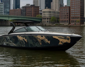 Vinilo de camuflaje de lujo para barco, con efecto mármol, calcomanía lateral con detalles dorados, gráficos marinos de tamaño personalizado, vb070