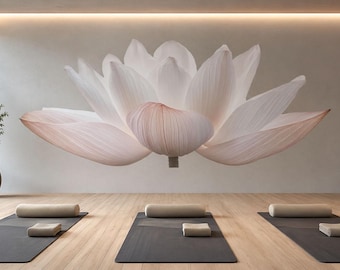 Lotus Flower Wall Mural, Yoga Studio Wallpaper, Zen Spa Wall Art, Meditation Room Decor, Soft Floral Wellness Mural, 658mv