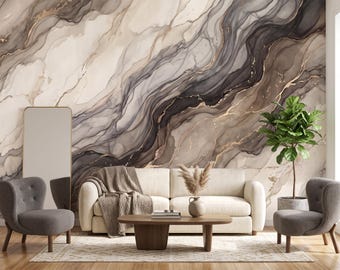 Luxury Marble Wallpaper Mural, Executive Office Wall Mural, Watercolor Stone Texture Wallpaper, Champagne Bronze, Modern Wallpaper 452DE