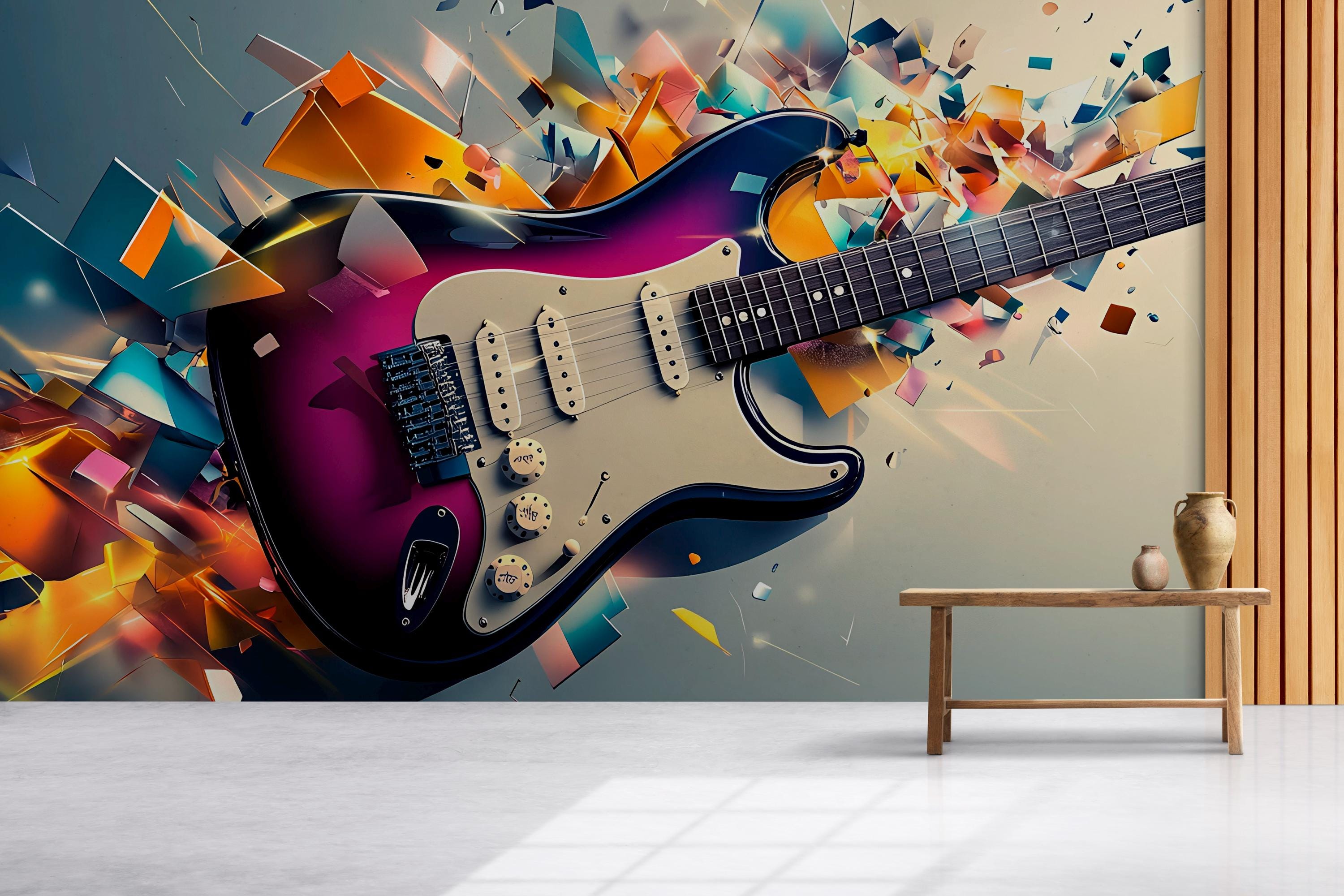 Electric Guitar Explosion Wall Mural – Colorful Abstract Music Art