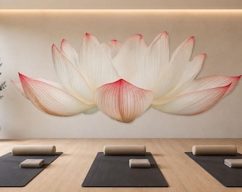 Lotus Wall Mural, Yoga Studio Wallpaper, Zen Spa Decor, Meditation Room Wall Art, Pink Floral Wellness Mural, 659mv