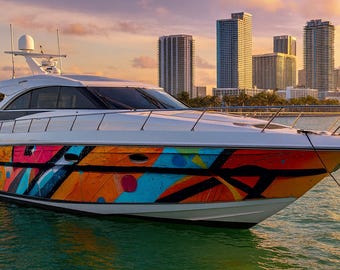 Vinilo decorativo abstracto con diseño geométrico para barcos – Gráficos de casco con bloques de color para yates y embarcaciones deportivas, vb025