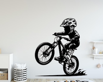 Little Boy Bicycle Wall Decal, Bike Wall sticker, Bicycle wall art Kids room Decal 0441DE