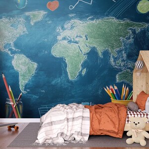 World Map Kids Wall Mural | Educational Travel Theme Nursery Decor ...