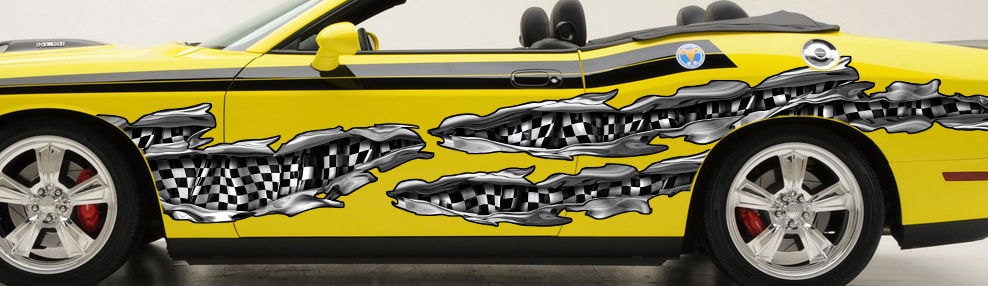 Ripped Metal Full Color Car Vinyl Design, Checkered Flag, Car Vinyl ...